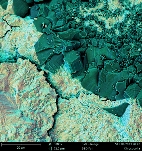 Colorized SEM image of chrysocolla
