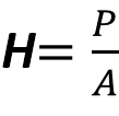 The Hardness equation. Hardness is equal to the applied load divided by the indentation area.