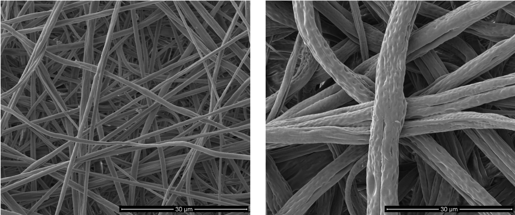 Difference in fiber diameter and surface roughness of polymer fibers