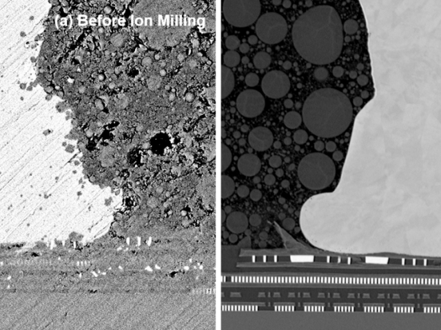 Before ion beam milling and after ion beam milling of solder connection