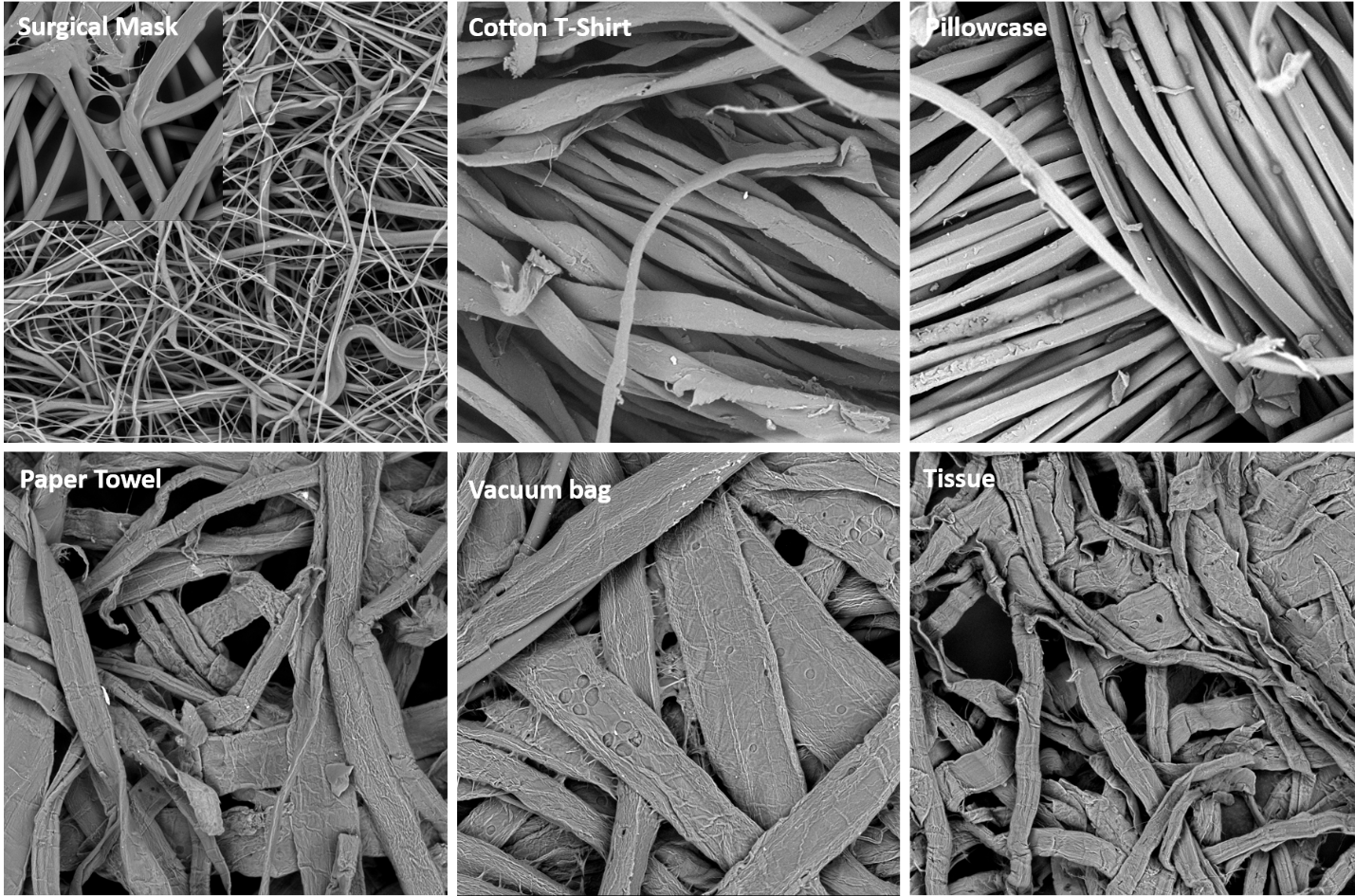 Phenom desktop SEM images of fiber structure comparison of mask material imaged