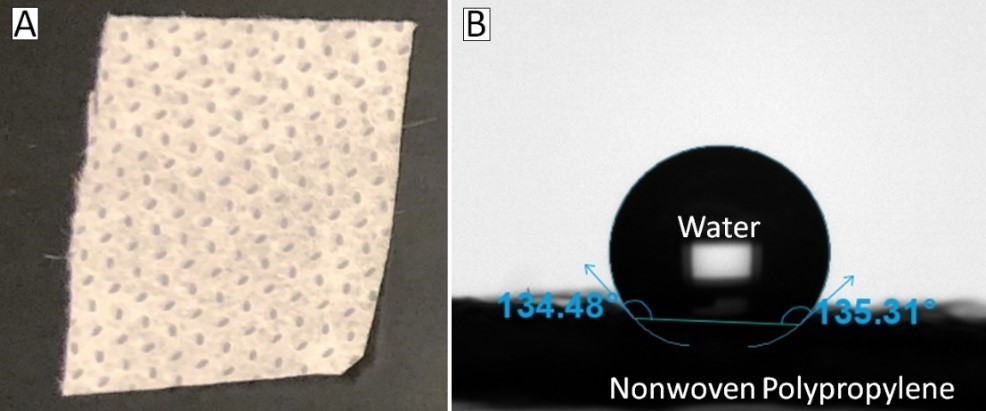 Nonwoven facemask insert with waterdroplet for wettability measurement
