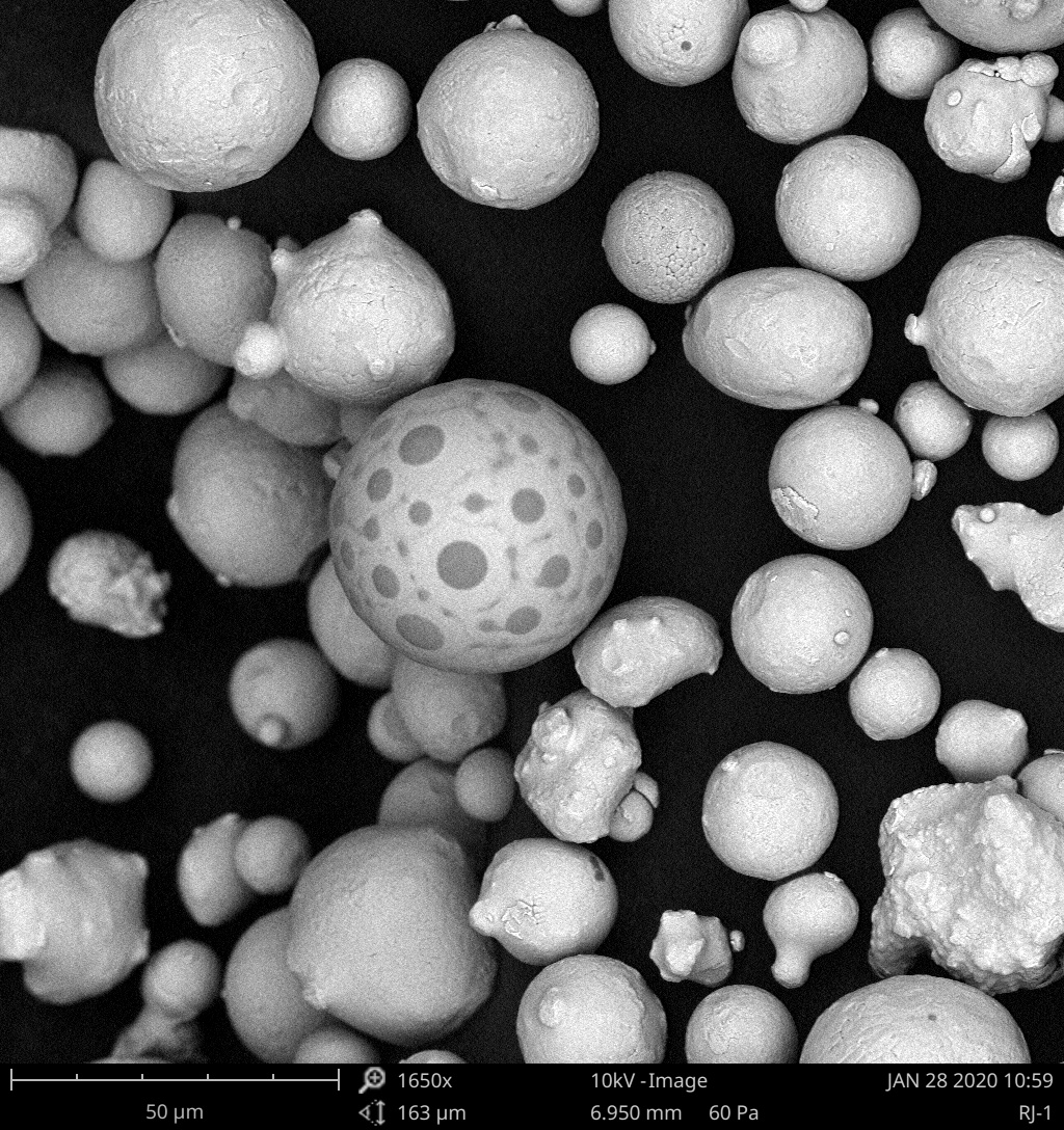 SEM image of metal additive material used in additive manufacturing