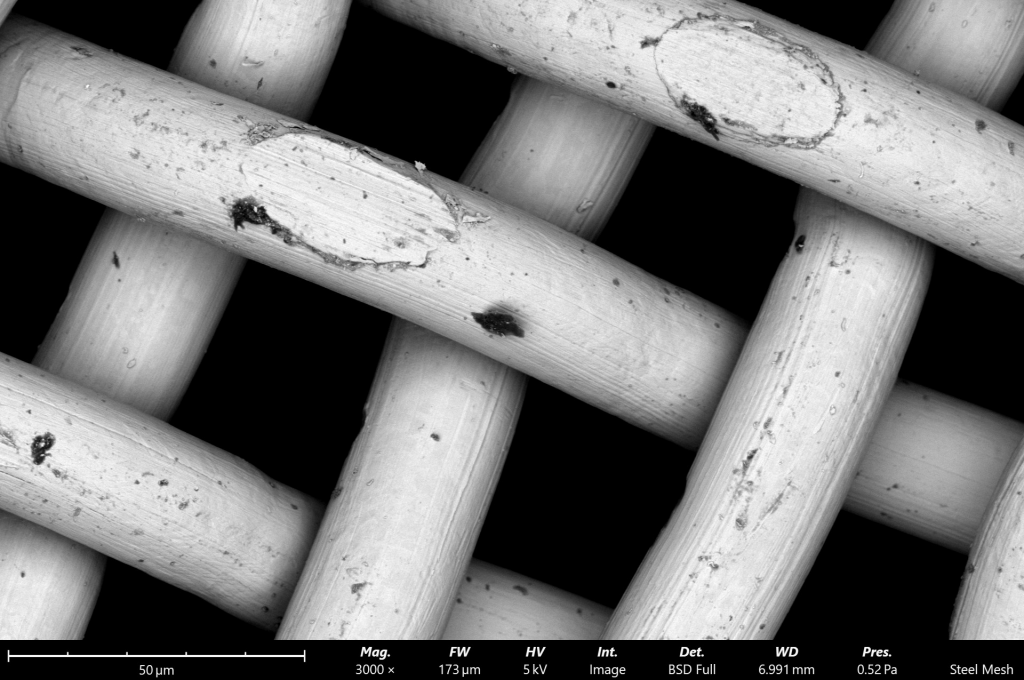 Tabletop SEM image of steel mesh
