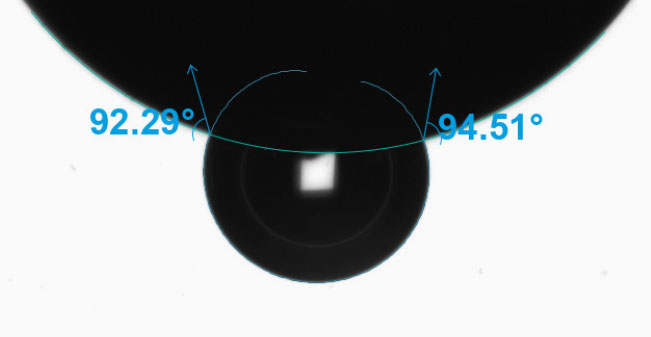 Figure 12: Captive bubble contact angle measurement on the surface of a contact lens